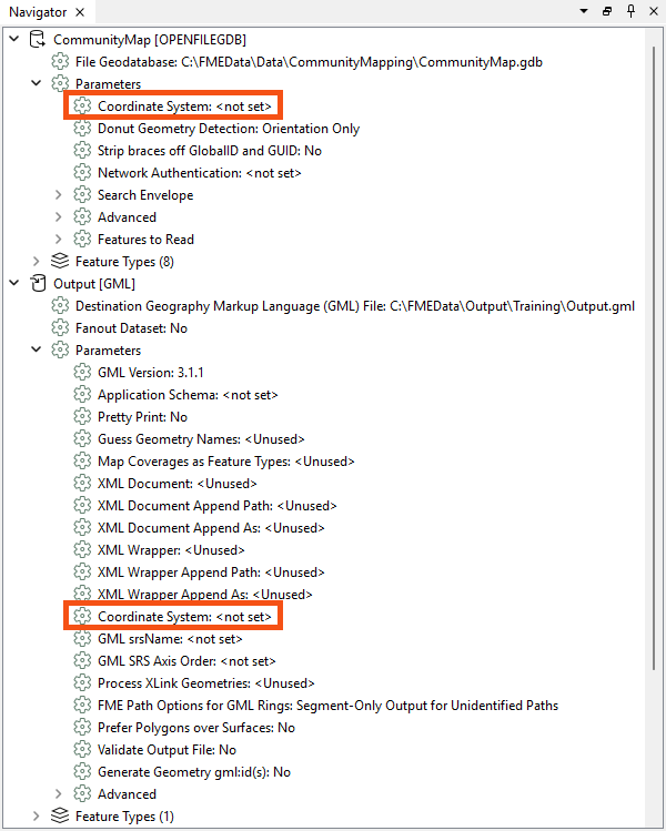 Viewing coordinate system parameters in the Navigator